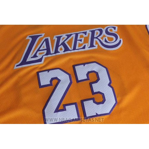 Camiseta Los Angeles Lakers Lebron James NO 23 Icon 2017-18 Amarillo